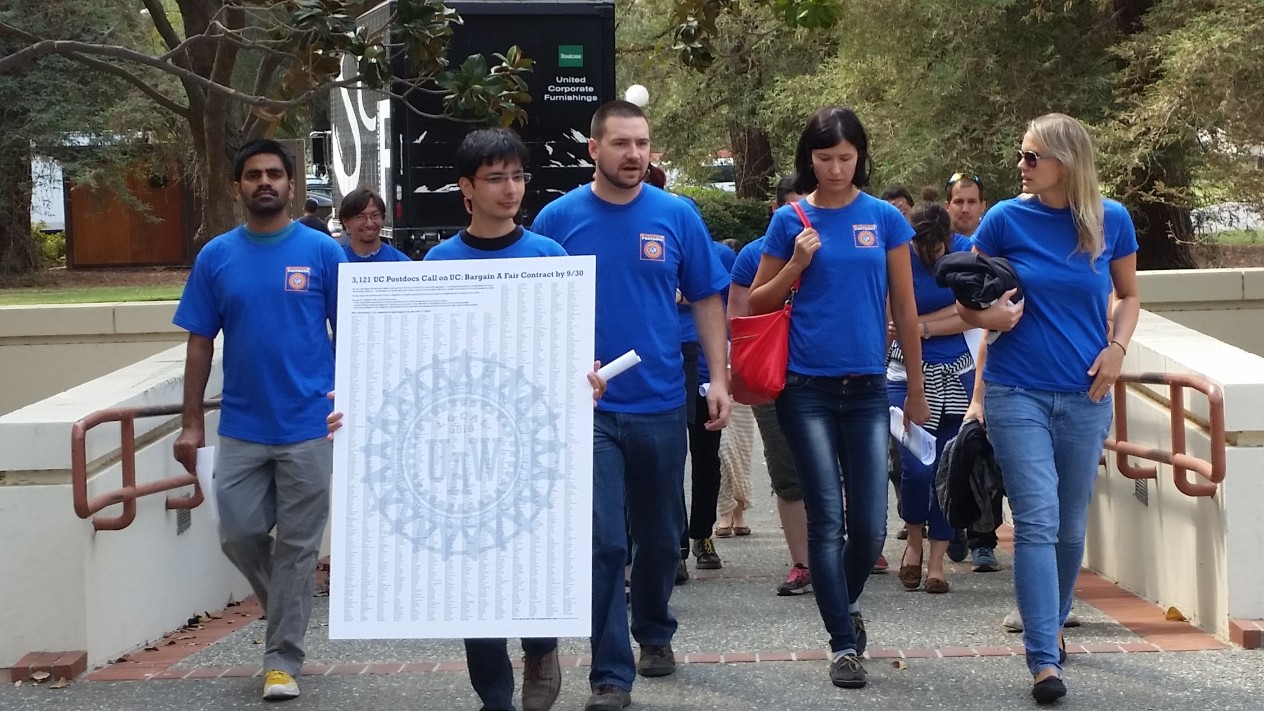 Postdocs at UC Davis delivered a petition to Chancellor Linda Katehi asking for better pay and working conditions.
